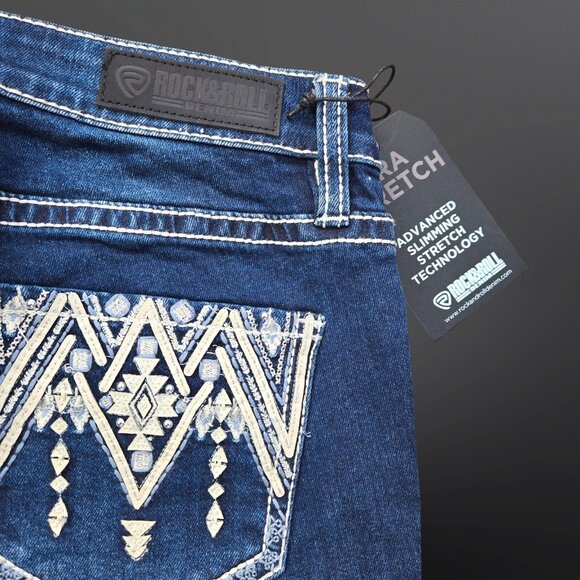 Y2K Deadstock Bootcut Jeans Rock & Roll Denim Size 27 Dark Wash Mid Rise - Picture 6 of 12